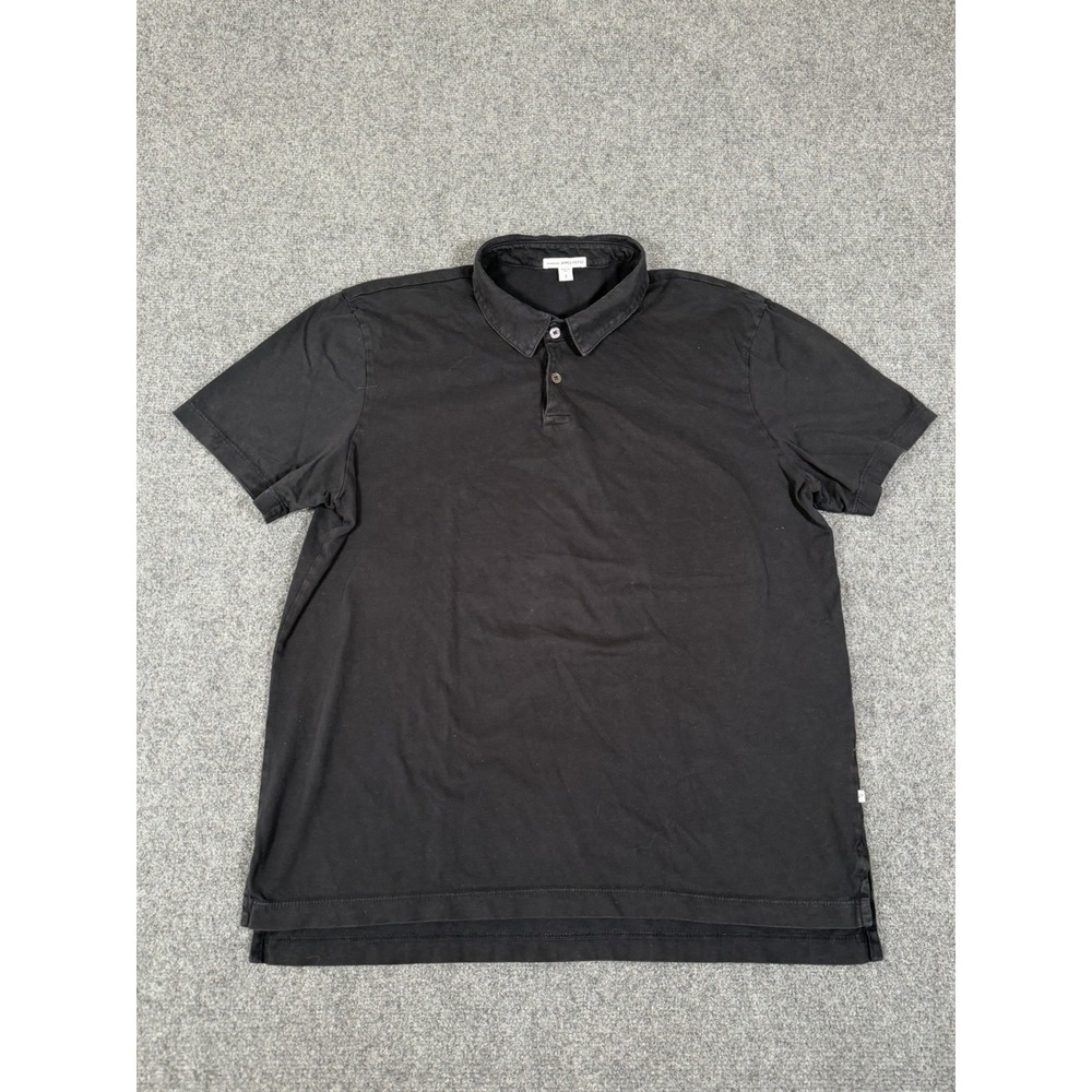 James Perse Sueded Jersey Polo Shirt Mens 2 Medium Black Supima Cotton Casual